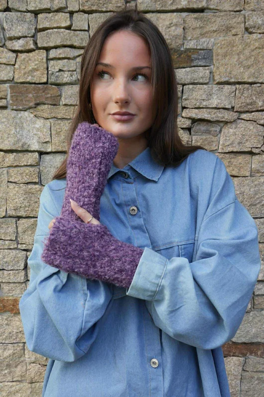 Boucle Fingerless Gloves Purple Melange 